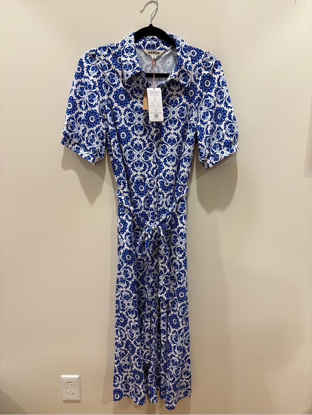 Boden Blue and White Floral Midi Shirt Dress